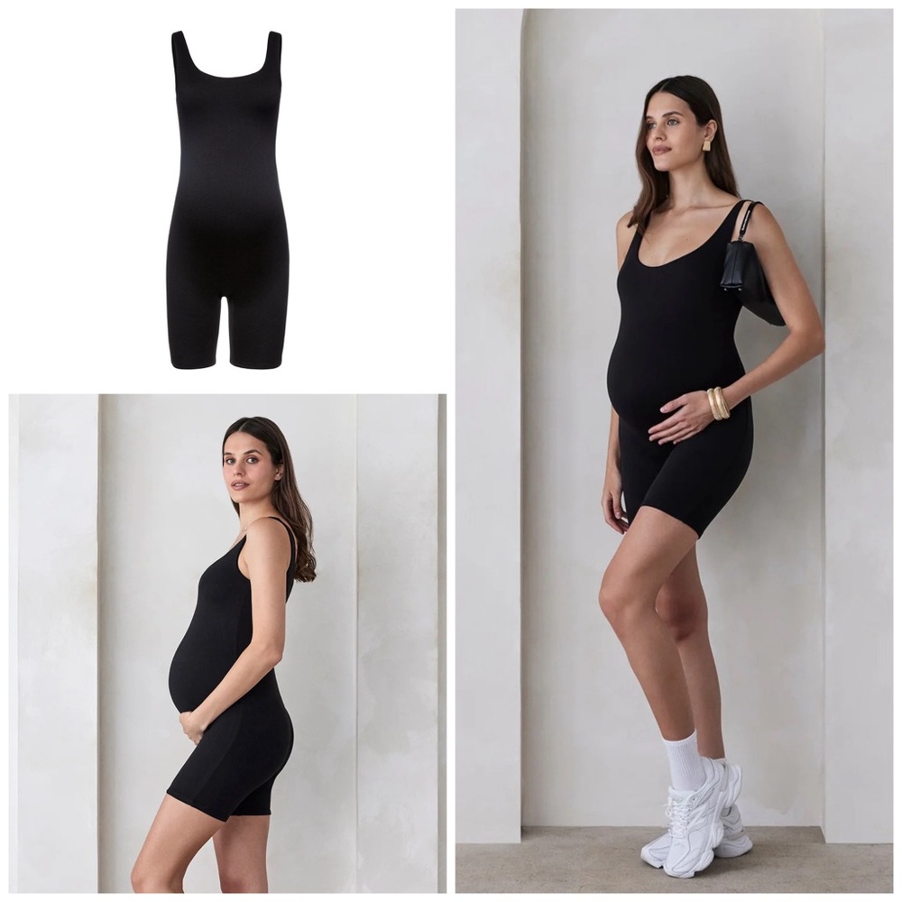 Maternity Scoop Neck Black Biker Romper